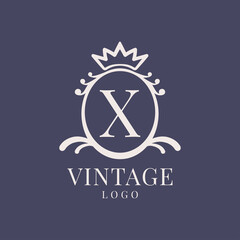 letter X vintage logo design for classic beauty product, rustic brand, wedding, spa, salon, hotel