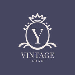 letter Y vintage logo design for classic beauty product, rustic brand, wedding, spa, salon, hotel