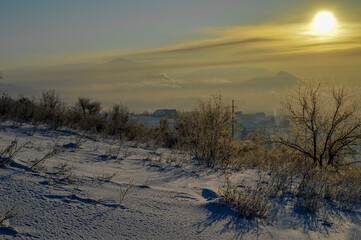 sunrise in the snow