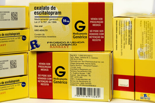 Cassilandia, Mato Grosso do Sul, Brazil - 11 20 2021: Boxes of escitalopram oxalate