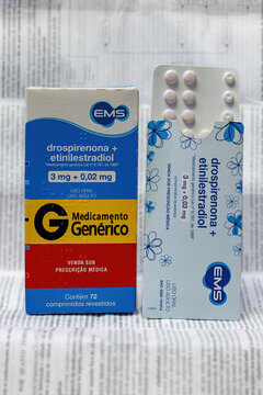 Cassilandia, Mato Grosso do Sul, Brazil - 11 20 2021: box of generic contraceptive drug