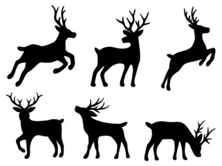 Christmas Deer Silhouette. Gold Deer Christmas clip art collection