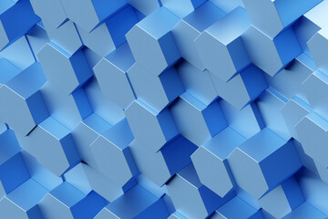 3d illustration of blue tubes. Set of shapes on monocrome background, pattern. Geometry  background