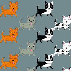 Obraz na płótnie Canvas Pattern with painted colorful dogs. Can be used for wallpaper, textiles, packaging, cards, covers. Small cute animal on a gray background.