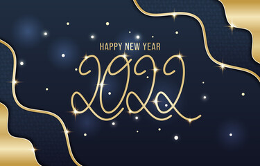 The New Years 2022 Vector Design with Line Art Gold Style and Dark Background