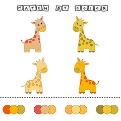 worksheet vector design, challenge to connect the giraffe with its color. Logic game for children.