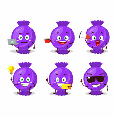 Blue candy wrap cartoon character with various types of business emoticons