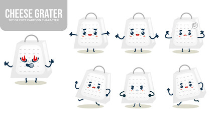 Set of cute Classic cheese grater cartoon character with different poses Premium Vector