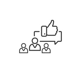 Obraz premium Positive customer feedback linear icon. Excellent review. Thin line illustration. Chatting. Like. Online communication. Contour symbol. Vector isolated outline drawing. 