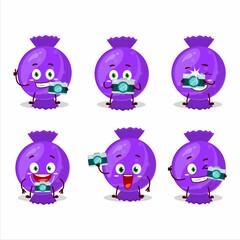 Photographer profession emoticon with blue candy wrap cartoon character