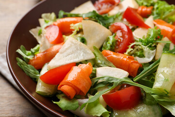 Delicious turnip salad served in bowl, closeup