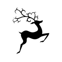 Deer in black color isolated on white background, vector and illustration.