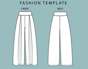 pant front and back view. fashion flat sketch template