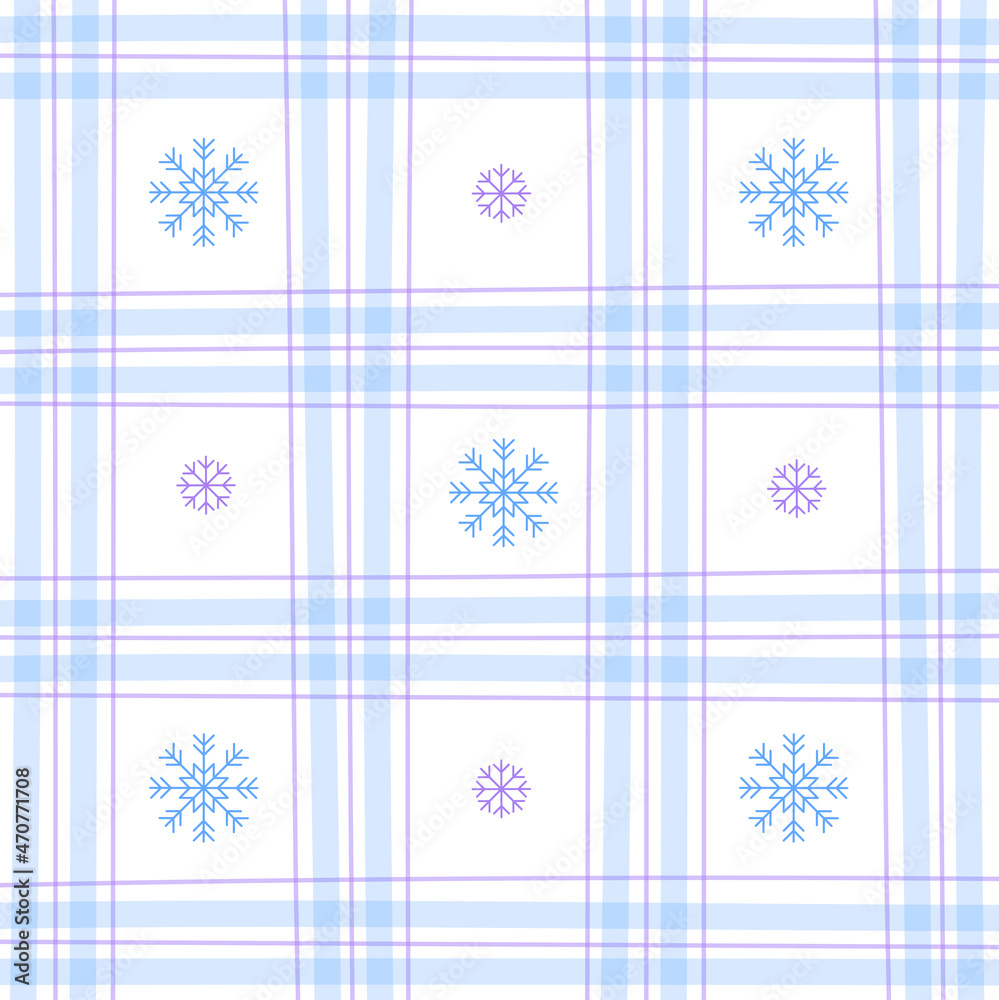 Wall mural cute element gradient snowflake winter blue purple lilac violet gingham pattern editable stroke. car