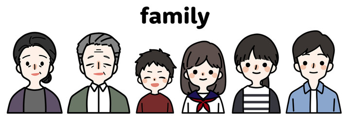 人物イラストセット_6人家族