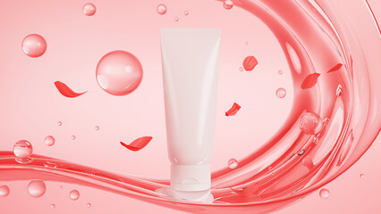 Blank white tube mockup in stylish pink background. beauty skin care packaging
