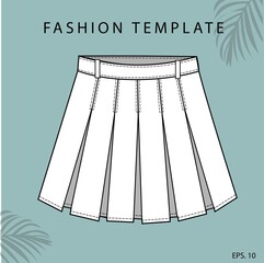 Pleated skirt, Skirt fashion flat sketch template