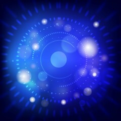 Dark Blue Dreamy Bokeh Background with Technology Mograph Dots Circles