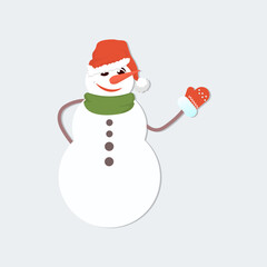Snowman with Christmas cap and scarf isolated on white background
