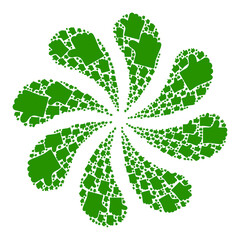 Thumb like icon twirl bang flower fireworks composition. Flower twirl organized from random thumb like items.