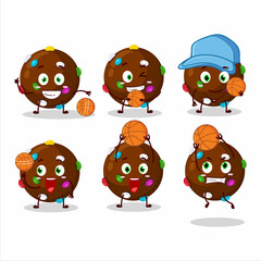 Talented chocolate candy cartoon character as a basketball athlete