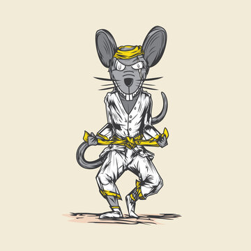Illustration of mouse character in karate or judo athlete style