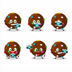 Photographer profession emoticon with chocolate candy cartoon character