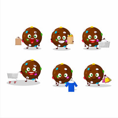 A Rich chocolate candy mascot design style going shopping