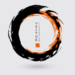 Black and orange ink round stroke on white background.