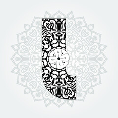 Letter with Mandala flower. decorative ornament in ethnic oriental style. coloring book page.