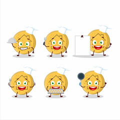 Cartoon character of dalgona candy house with various chef emoticons