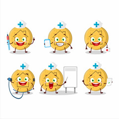Doctor profession emoticon with dalgona candy house cartoon character