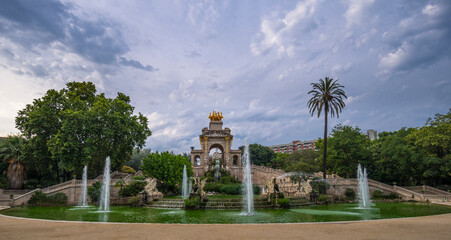 Cascada Monumental on a rainy day in Barcelona, Spain