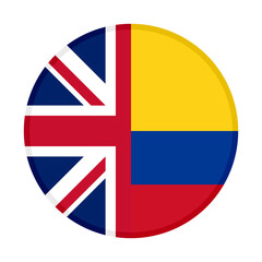 round icon with uk and colombia flags, isolated on white background	
