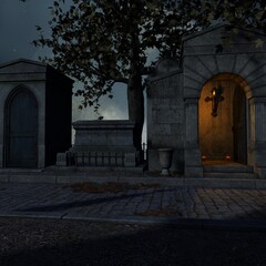 Fototapeta premium 3d illustration of an fantasy background with a spooky atmosphere 