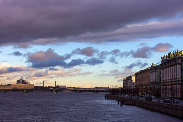 Evening view of the Neva River in St. Petersburg