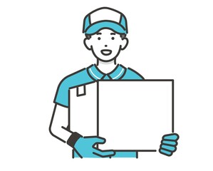 荷物(段ボール)を持つ男性の引っ越し業者のベクターイラスト素材／引越し／業者／段ボール