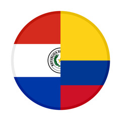 Obraz premium round icon with paraguay and colombia flags. vector illustration isolated on white background