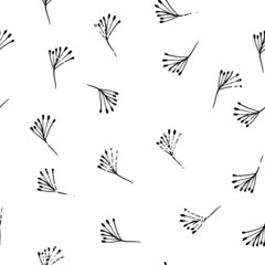 Floral seamless with hand drawn leaves. Cute autumn black and white background. Tropic grass branches. Modern floral compositions. Fashion vector illustration for wallpaper, poster, fabric, textile