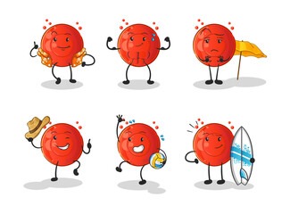 blood cell beach vacation set character. cartoon mascot vector