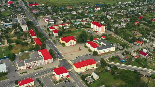 Khoiniki, Belarus. Aerial View Skyline In Summer Season