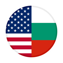 round icon with america and bulgaria flags isolated on white background