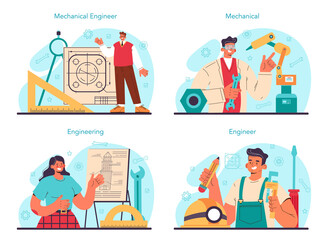 Engineer concept set. Technology specialist. Professional occupation