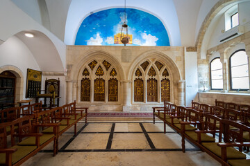 An inside view of the central and ancient synagogue, named after Rabbi Yochanan ben Zakkai. In the Jewish Quarter of Jerusalem