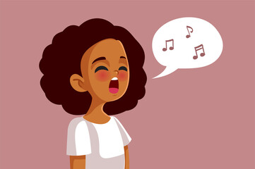 Teenager Girl with Beautiful Voice Singing Vector Illustration