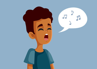 Teenager Boy with Beautiful Voice Singing Vector Illustration
