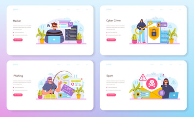 Hacker web banner or landing page set. Cyber attack