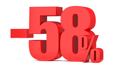 Minus 58 Percent off 3d Sign on White Background