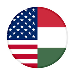 round icon with america and hungary flags isolated on white background