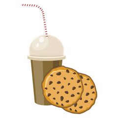 Cup hot drink and cookies concept break fast snack dessert vector illustration